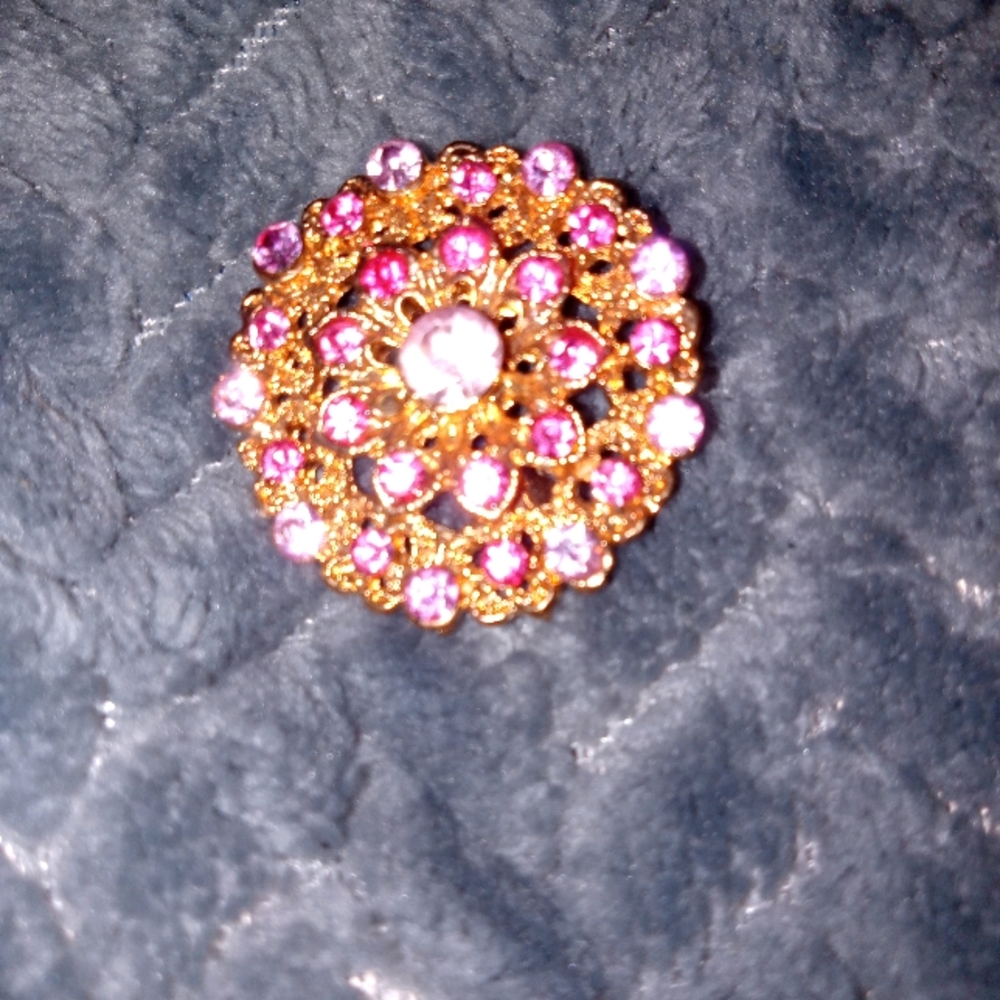 Pink Crystal Round Brooch